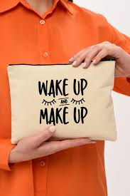 Clutch Wake Up And Make Up Baskılı Makyaj Çantası | (25X17)