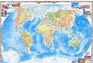 Физическая карта мира, масштаб 1:77500000