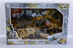 Military play set with slided truck helicopter boat